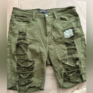 Olive green fashion nova distressed shorts